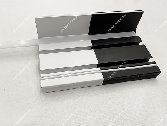 Черно-белый встраиваемый карниз слотт-парсек для натяжного потолка